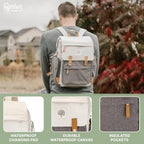Parker Baby Co. diaper bag hanging on a stroller using included straps.