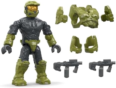 Close up view of the highly detailed two inch poseable sci fi action figures with combat weapons.
