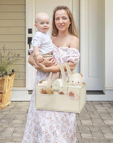 Urmywo diaper caddy with adjustable dividers and baby products