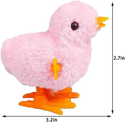 Plush yellow windup chicken toy showing the mechanical side winding key mechanism
