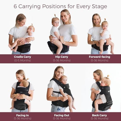 Momcozy hip seat carrier being used in forward facing position