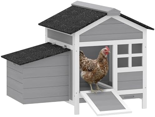 PawHut Chicken Coop Outdoor Weatherproof, Wooden Duck House with Nesting Box, Pull-Out Metal Tray, for 1-2 Chickens, Rabbits, Ducks, Poultry Cage Rabbit Hutch for Backyard, Farm, 36" x 25" x 27" - Image 2