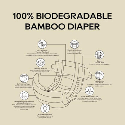 ECO BOOM premium baby diapers large size unboxed demonstrating the flexible velcro tabs and leak guard design.