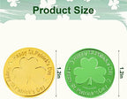 Close up view of the embossed details on the green and gold shamrock tokens.