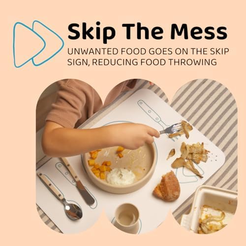 Close up view of the food grade silicone material and printed cutlery placement guides.