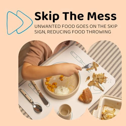 Close up view of the food grade silicone material and printed cutlery placement guides.