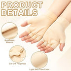Elderly hand wearing skin tone protective glove showing finger dexterity.