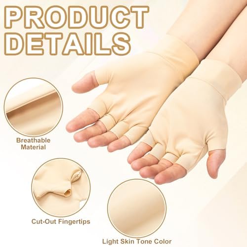 Elderly hand wearing skin tone protective glove showing finger dexterity.