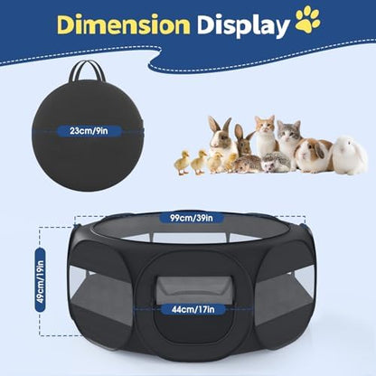 VavoPaw Small Animal Playpen, Chicken Brooder Box with Cover Top, Portable Outdoor Exercise Pet Cage Tent, Waterproof Breathable Pet playpen Indoor for Chick Ktiien Bunny Hamster Guinea Pig, Black - Image 3