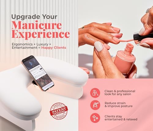 Zavari nail arm rest with smartphone placed in built-in holder