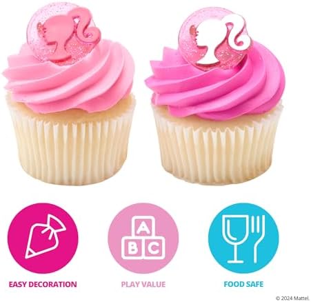 24 pack of Barbie pink glitter cake toppers