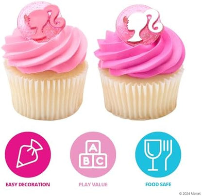 24 pack of Barbie pink glitter cake toppers