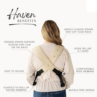 Minimalist waistband free design profile of the Happy Haven organic cotton newborn to toddler carrier