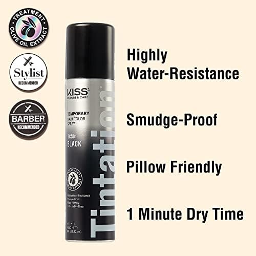 Model using Kiss Tintation spray for gray hair coverage