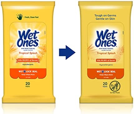 Wet Ones Antibacterial Hand Wipe, Travel Packs- Tropical Splash Scent, 20 Count (Pack of 10), 200 Wipes - Image 2