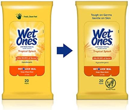 Wet Ones Antibacterial Hand Wipe, Travel Packs- Tropical Splash Scent, 20 Count (Pack of 10), 200 Wipes - Image 2