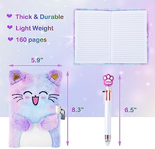 Back view of the plush tie-dye cat diary notebook
