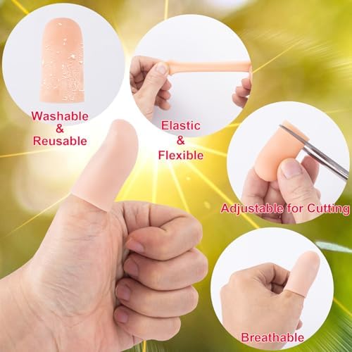 Beige thumb protector caps applied on human hand for arthritis support