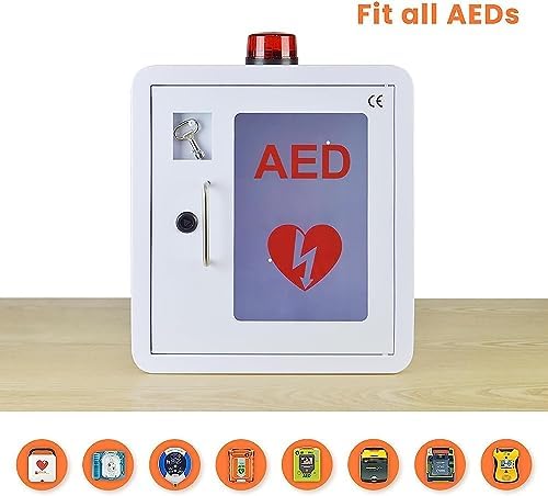 AED emergency cabinet with 80dB alarm system activated