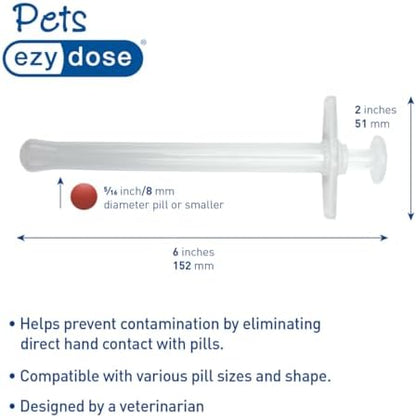 Transparent barrel of the EZY DOSE pet pill popper gun for clear visibility.
