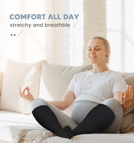 Four pairs of black bamboo rayon diabetic socks neatly folded for men and women.