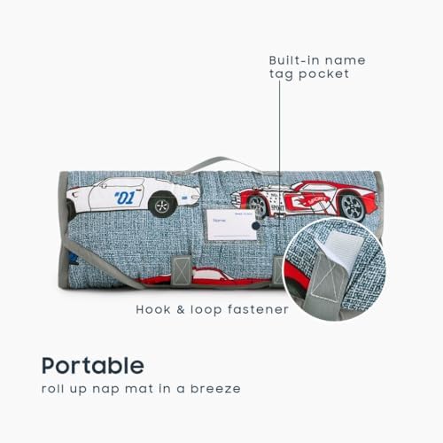 Wake In Cloud Kids Travel Blanket and Mat with the removable pillow insert partially detached for washing demonstration.