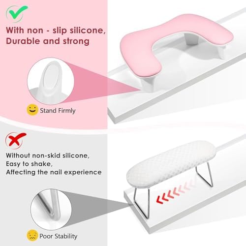 Arm Rest for Nails Tech - U-shaped Manicure Nail Hand Rest Pillow Cushion, Big Microfiber Leather Nail Arm Rest Stand for Acrylic Nail Art Tech (Pink) - Image 5
