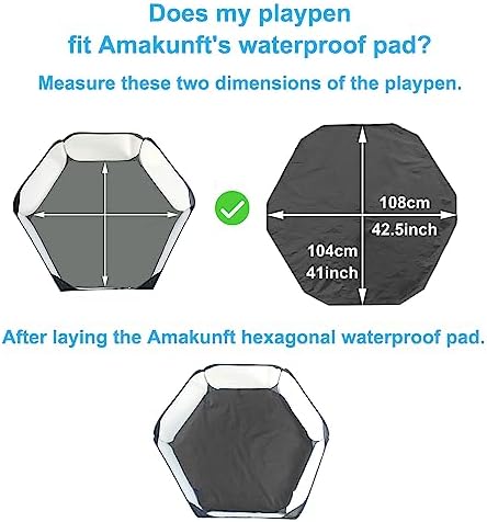 Amakunft Waterproof Hexagon Playpen Mat Washable Pee Pad Fit with Small Animal Playpen (42.5in x 41in) Reusable Pet Bedding Liner for Guinea Pig, Rabbit, Hamster, Chinchilla, Hedgehog Indoor/Outdoor - Image 4