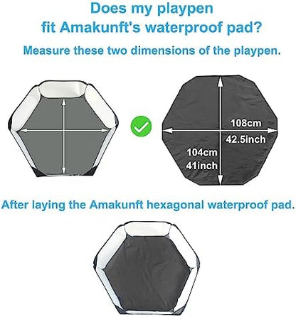 Amakunft Waterproof Hexagon Playpen Mat Washable Pee Pad Fit with Small Animal Playpen (42.5in x 41in) Reusable Pet Bedding Liner for Guinea Pig, Rabbit, Hamster, Chinchilla, Hedgehog Indoor/Outdoor - Image 4