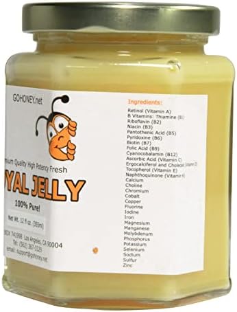Go Honey raw organic royal jelly dietary supplement bottle displaying nutritional information and ingredients