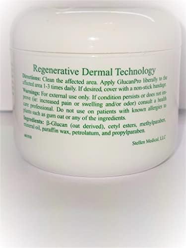Close up of GlucanPro 3000 label showing 3.5 ounce weight and brand info.
