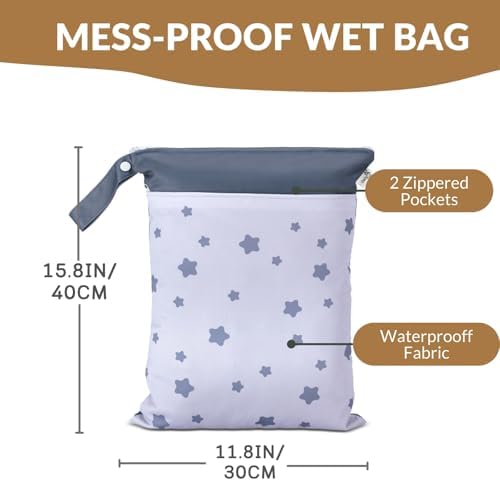 Cloth Diaper Wet Bags â€“ Waterproof & Reusable Bag with 2 Zippered Pockets, 100% Polyester with Handle, Perfect for Stroller, Travel, Baby Essentials & Breast Pump Storage (Sand Triangular) - Image 3