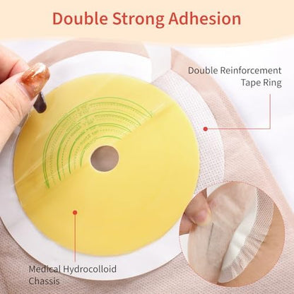DERAYMI drainable stoma pouch showing the multi layer EVOH odor control film and activated carbon filter area