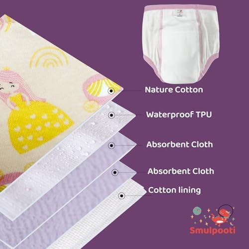 SMULPOOTI waterproof reusable girls training underwear pack assortment of cartoon prints