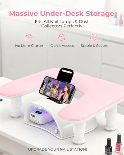 Ergonomic nail art hand support showing space for UV lamp underneath