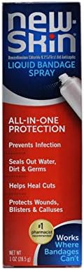 Three canisters of New-Skin antiseptic liquid spray showing the flexible waterproof barrier benefits.