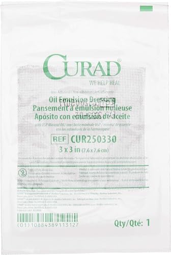 Curad cellulose acetate oil emulsion dressing showing individual sterile wraps