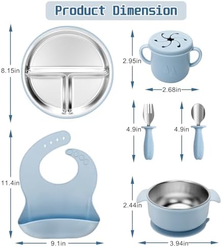 Misslili baby divided plate with blue silicone suction base