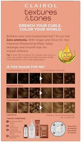Clairol moisture rich hair color 6G Honey Blonde packaging side view showing ingredients