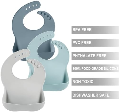 Adjustable neck strap closure details on authentic PandaEar soft silicone toddler eating bibs.