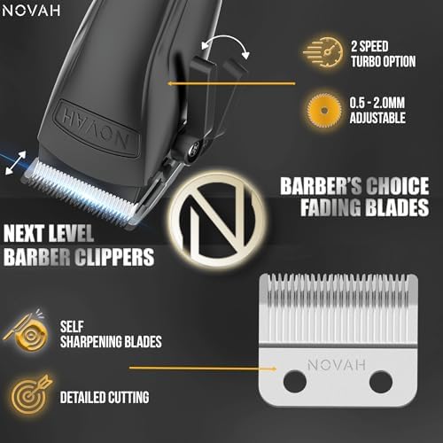 Novah cordless barber haircut kit showing cross etch handle design for slip resistant grip