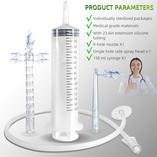 AZREKV travel enema kit with 23.6 inch hose and replaceable nozzles.