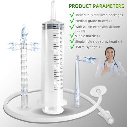 AZREKV travel enema kit with 23.6 inch hose and replaceable nozzles.