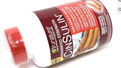 Supplement facts label on the back of the TruNature CinSulin cinnamon and vitamin D3 bottle detailing ingredient dosages.