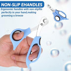 Blue and black small animal nail cutter highlighting mirror polished steel edges