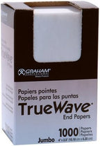 Self dispensing open view of jumbo size hair perm end wraps showing thousand count sheet quantity