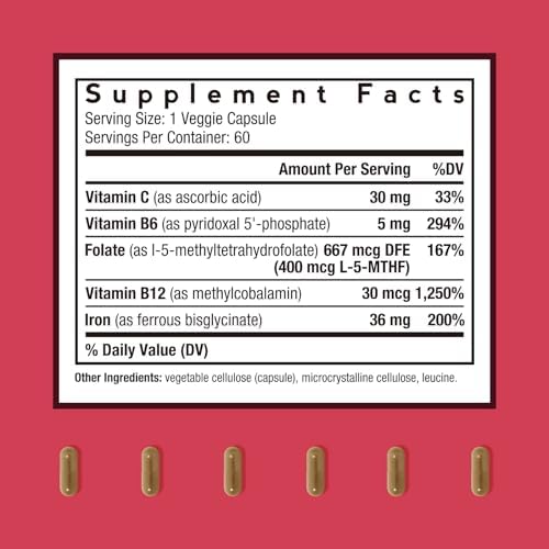 Doctor's Recipes Iron Plus supplement facts label displaying elemental iron and vitamin ingredients