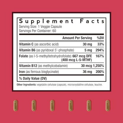 Doctor's Recipes Iron Plus supplement facts label displaying elemental iron and vitamin ingredients