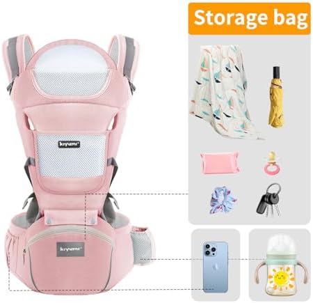 KIYUMI Baby Carrier with Hip Seat, Ergonomic M Position, Newborn to Toddler, Head Support and Breathable Mesh,Adjustable Removable 6- in-1 Baby Baby Sling Carrier (7-45 lbs) for Mom Dad, Pink - Image 6