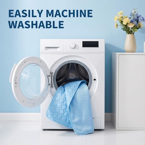 PawLab washable pet cooling mat being placed into a washing machine